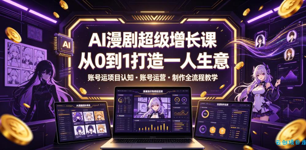AI漫剧超级增长课，从0到1打造一人生意，项目认知・账号运营・制作全流程教学-云创项目库