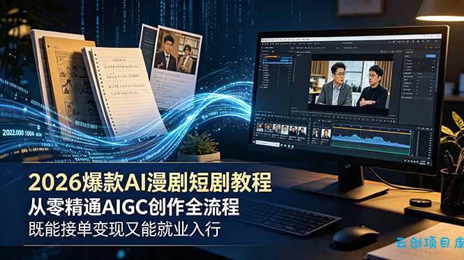 2026 爆款 AI 漫剧短剧教程 从零精通 AIGC 创作全流程 既能接单变现又能就业入行-云创项目库