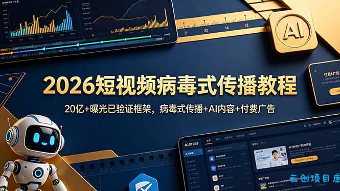 2026短视频病毒式传播教程：20亿+曝光已验证框架，病毒式传播+AI内容+付费广告-云创项目库