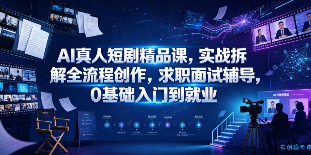 AI真人短剧精品课，实战拆解全流程创作，求职面试辅导，0基础入门到就业-云创项目库