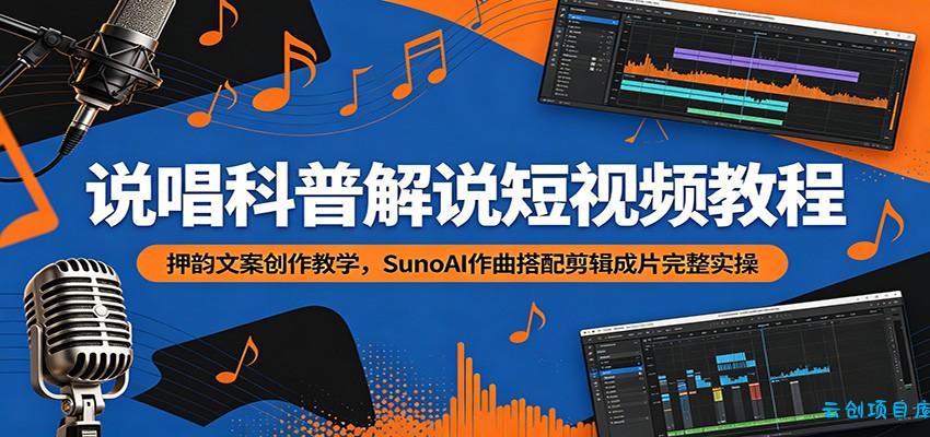 说唱科普解说短视频教程：押韵文案创作教学，SunoAI作曲搭配剪辑成片完整实操-云创项目库