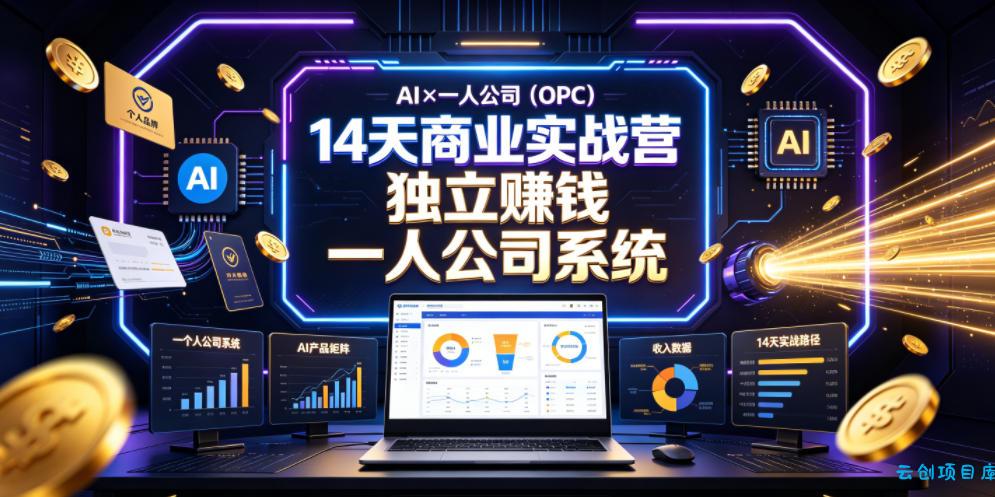 AI×一人公司(OPC)14天商业实战营，用AI帮你搭建一个属于你自己的、能独立賺钱的一人公司系统-云创项目库