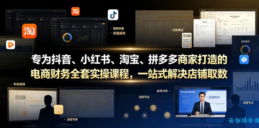 专为抖音、小红书、淘宝、拼多多商家打造的电商财务全套实操课程,一站式解决店铺取数、记账、报税全流程难题