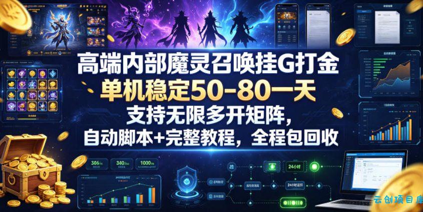高端内部魔灵召唤挂G打金，单机稳定50-80一天，支持无限多开矩阵，自动脚本+完整教程，全程包回收【揭秘】-云创项目库