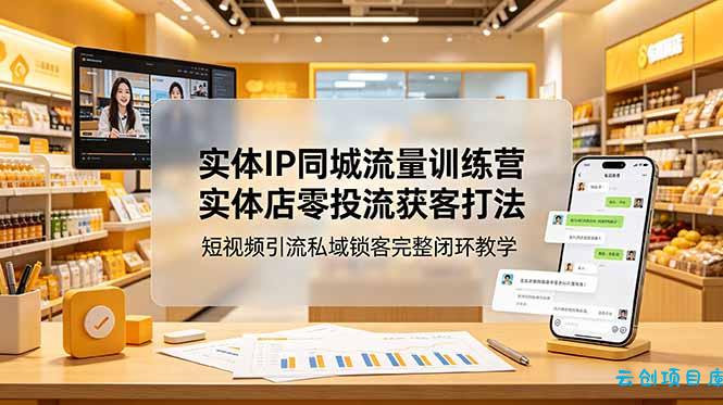 实体IP同城流量训练营：实体店零投流获客打法，短视频引流私域锁客完整闭环教学-云创项目库
