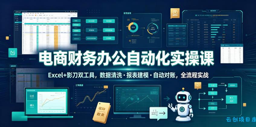 电商财务办公自动化实操课,Excel+影刀双工具,数据清洗・报表建模・自动对账,全流程实战