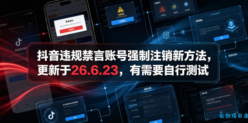 抖音违规禁言账号强制注销新方法，更新于26.6.23，有需要自行测试-云创项目库