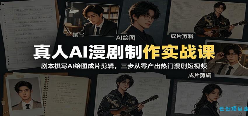 真人AI漫剧制作实战课：剧本撰写AI绘图成片剪辑，三步从零产出热门漫剧短视频-云创项目库