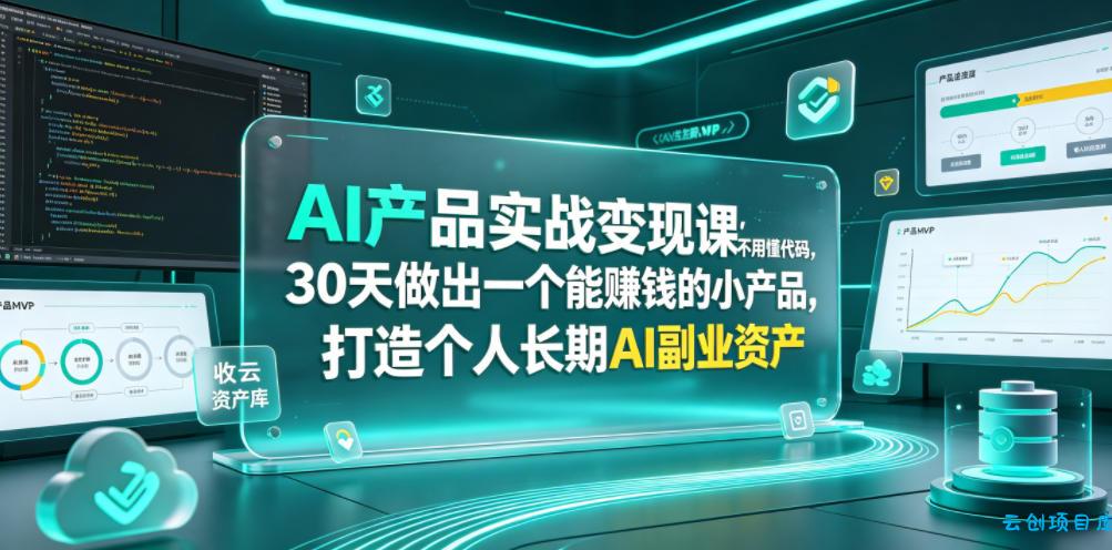 AI产品实战变现课,不用懂代码,30天做出一个能賺钱的小产品,打造个人长期AI副业资产