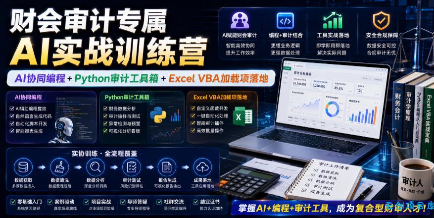 财会审计专属AI实战训练营｜AI协同编程+Python审计工具箱+Excel VBA加载项落地-云创项目库