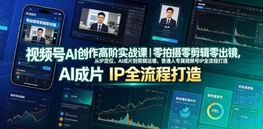 视频号AI创作高阶实战课|零拍摄零剪辑零出镜,从IP定位、AI成片到剪辑运维,普通人专属视频号IP全流程打造