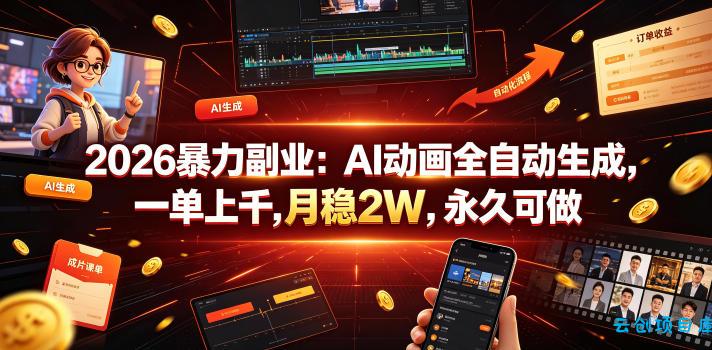 2026暴力副业:AI动画全自动生成,一单上千,月稳2W,永久可做【揭秘】