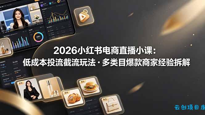 2026小红书电商直播小课，低成本投流截流玩法，多类目爆款商家经验完整拆解教学-云创项目库