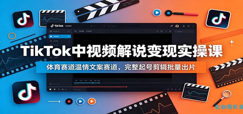 TikTok中视频解说变现实操课：体育赛道温情文案赛道，完整起号剪辑批量出片-云创项目库