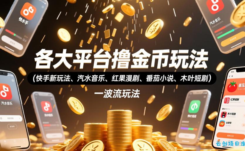 各大平台撸金币玩法(快手新玩法、汽水音乐、红果漫剧、番茄小说、木叶短剧)，一波流玩法(收费398元的教程)-云创项目库