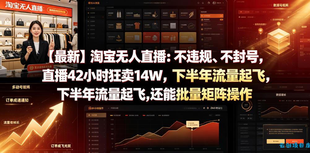 【最新】淘宝无人直播:不违规、不封号,直播42小时狂卖14W,下半年流量起飞,还能批量矩阵操作【揭秘】