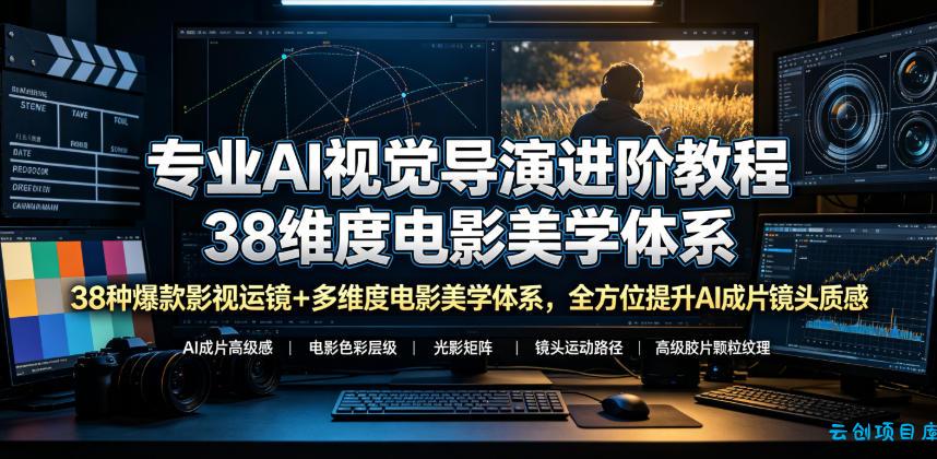 专业AI视觉导演进阶教程，38种爆款影视运镜+多维度电影美学体系，全方位提升AI成片高级感与镜头质感-云创项目库