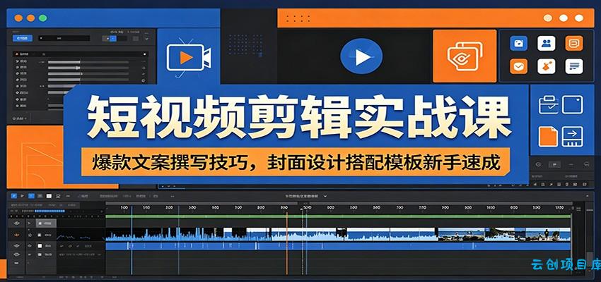短视频剪辑实战课：爆款文案撰写技巧，封面设计搭配模板新手速成-云创项目库