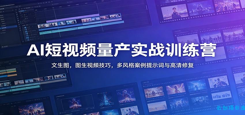 AI短视频量产实战训练营：文生图，图生视频技巧，多风格案例提示词与高清修复-云创项目库