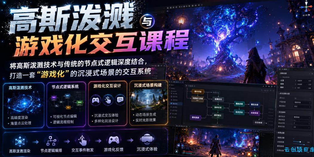高斯泼溅与游戏化交互课程,将高斯泼溅技术与传统的节点式逻辑深度结合,打造一套“游戏化”的沉浸式场景的交互系统