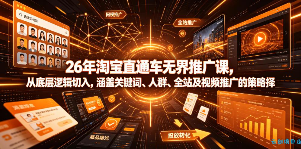26年淘宝直通车无界推广课,从底层逻辑切入,涵盖关键词、人群、全站及视频推广的策略选择