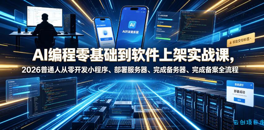 AI编程零基础到软件上架实战课，2026普通人从零开发小程序、部署服务器、完成备案全流程项目落地教程-云创项目库