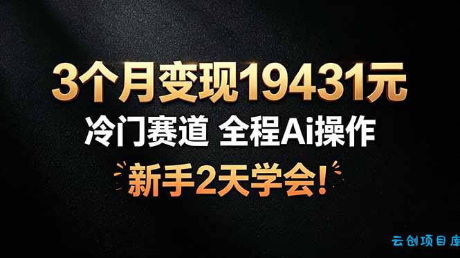 3个月变现19431元，冷门赛道 全程Ai操作，新手2天学会！-云创项目库